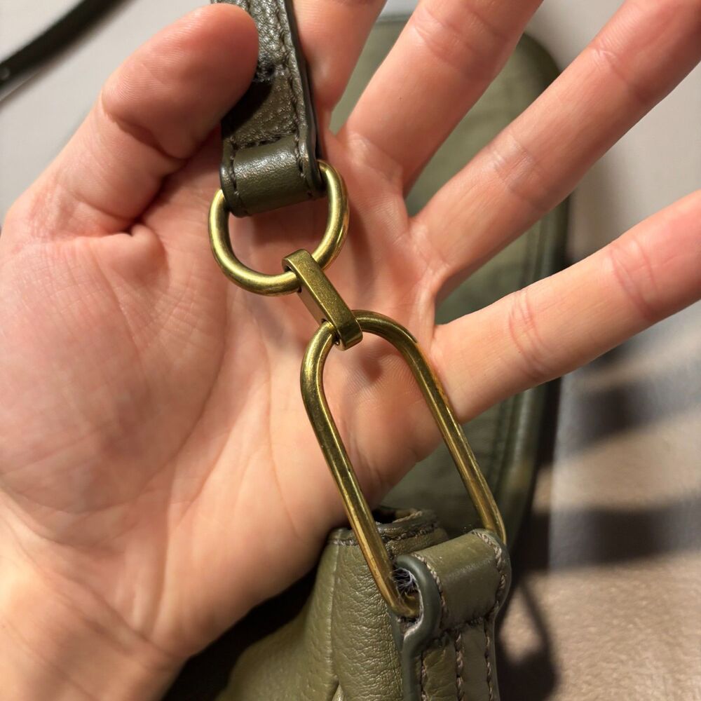 Fossil Olive Green Pebbled Leather & Suede Saddle Bag - Picture 6 of 16
